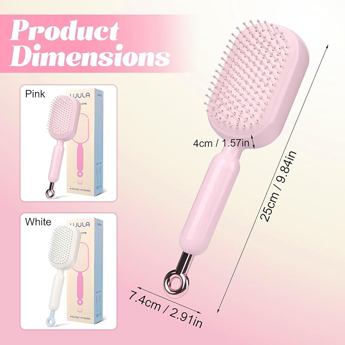 Retractable Cushion Massage Comb Brush, Anti-Static Easy-Clean Massage Comb,Air Cushion Massage comb,Smooth Clean Detangling Comb for All Hair Types(Pink)