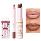 USHAS 2 in 1 Waterproof Lipstick and 24H Lip Liner Set - Long Lasting Matte Lipstick Pen Kits