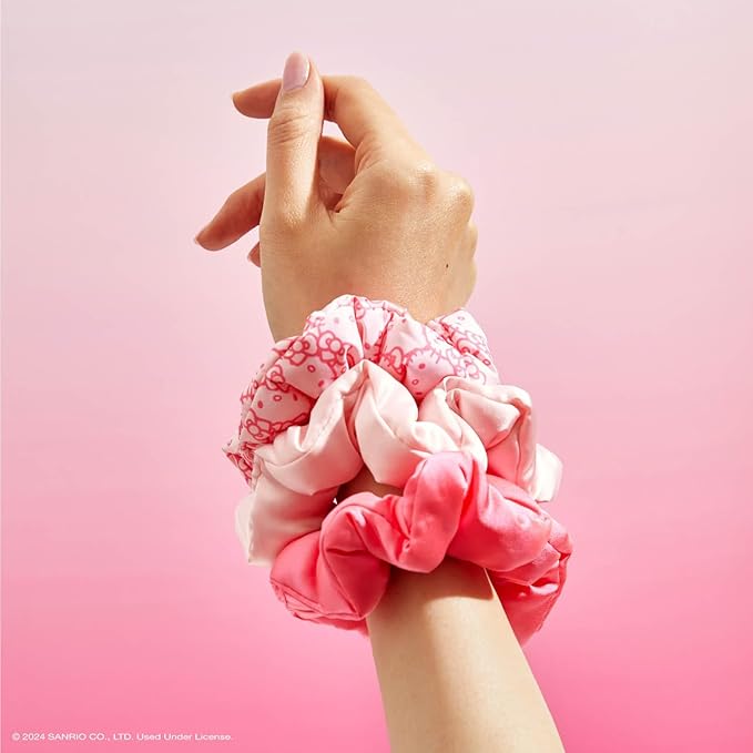 Hello Kitty x Kitsch Matte Satin Scrunchies for Women - No Crease Hair Ties No Damage | Scrunchies for All Hair Types | Stylish & Comfortable, For Ponytails & Buns | Ideal Gifts for Women - 3pcs