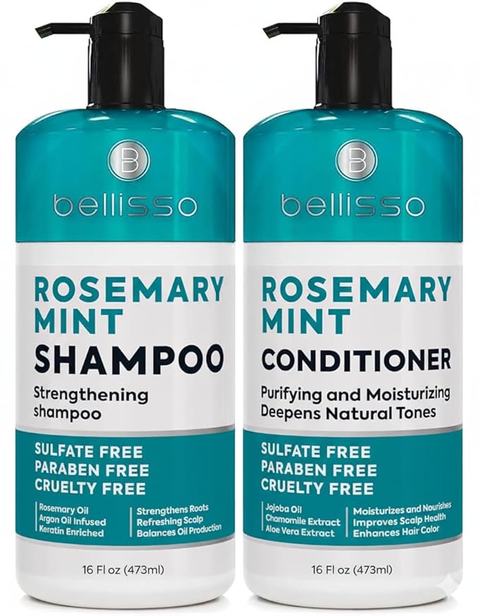 Rosemary Shampoo and Conditioner Set – with Rosemary Oil and Peppermint - Sulfate Free Moisturizing Products for Women and Men, Helps Flaky, Dry Scalp and Dandruff, Salon Thickening for Thinning Hair