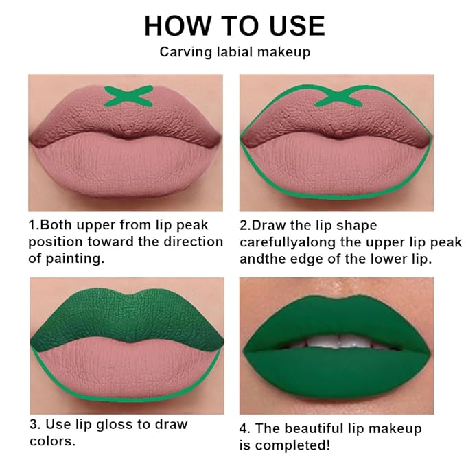 evpct 2Pcs Emerald Forest Green Matte Liquid Lipstick Lip Gloss Stain and Retractable Lip Liner Makeup Set for Women Long Lasting Waterproof 24 Hours Lipstick labial mate larga duracion 24 48#