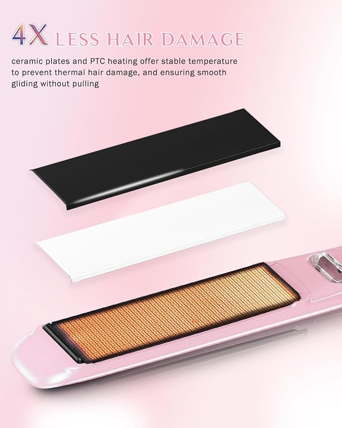 DORISILK 500 Degree High Temp Professional Hair Straightener，30s Fast Heating Ceramic Flat Iron ，2 in 1 Hair Straightener and Curler，Plasma Flat Iron Get Frizz-Free and Shiny(Pink)