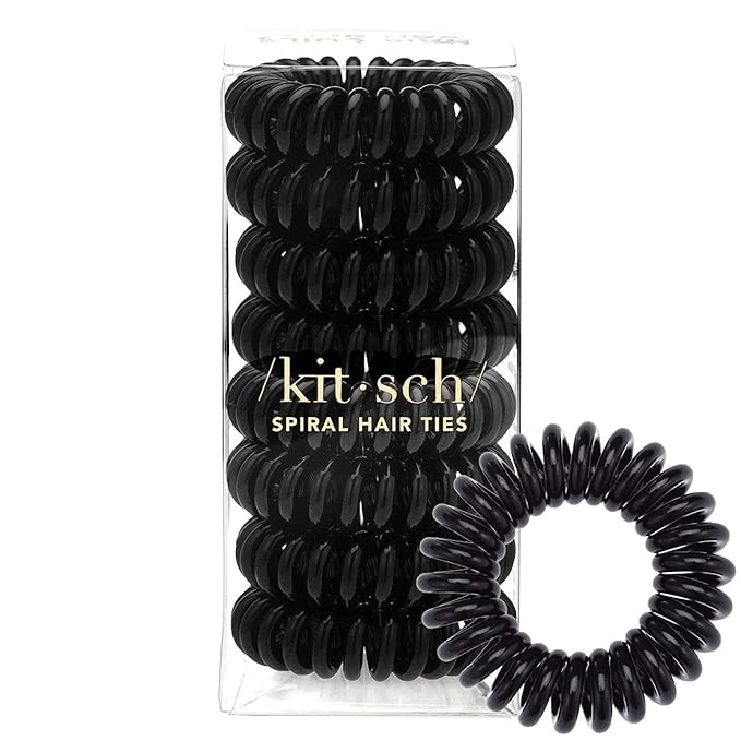 Kitsch Spiral Hair Ties for Women – Black Elastic Hair Ties No Damage, Ponytail Holders for Thick and Thin Hair – Creaseless and Dent-Free Coil | Ideal Gifts for Women - 8pc Set, Black
