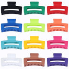 3.5 Inch Medium Hair Accessories: 12 Pcs Square Jaw Clips for Thick and Thin Hair - Rectangular Bulk Clips for Women and Girls - Dopamine
