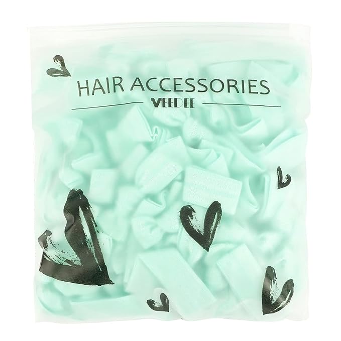 MEEDEE 100 Pack Mint Green No-Crease Soft Ribbon Hair Ties for Women - Knotted, No Damage, Ouchless for Ponytails, Yoga, and Bracelets