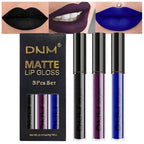 evpct 3Pcs Dark Purple Black Royal Blue Matte Liquid Lipstick Lip Stain Sets for Women Matte+Lipstick Long Lasting Waterproof Permanent 24 hr Hours Magic Lipstick 24 Hours original, Set27