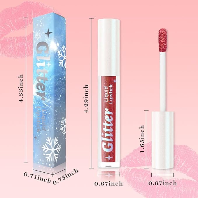 AMY'S DIARY Cherry Red Glitter Liquid Lipstick, Shimmer Metallic Lip Gloss, Long-Lasting Waterproof Lip Color, High Shine Sparkle Makeup,Lip makeup for woman (Sunset Bronze 9#)