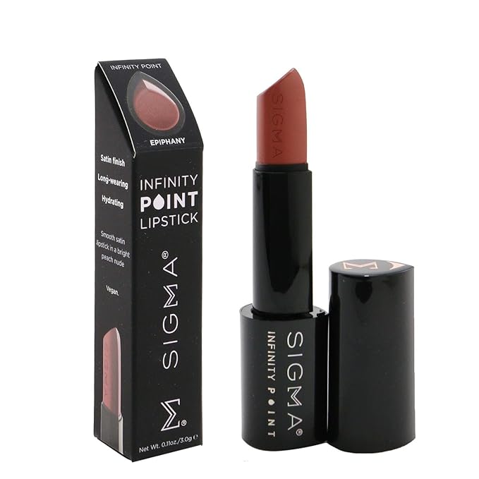 Sigma Beauty Infinity Point Peachy Nude Lipstick - Longwear Satin Finish Lipstick for Great Lip Color Makeup, Epiphany
