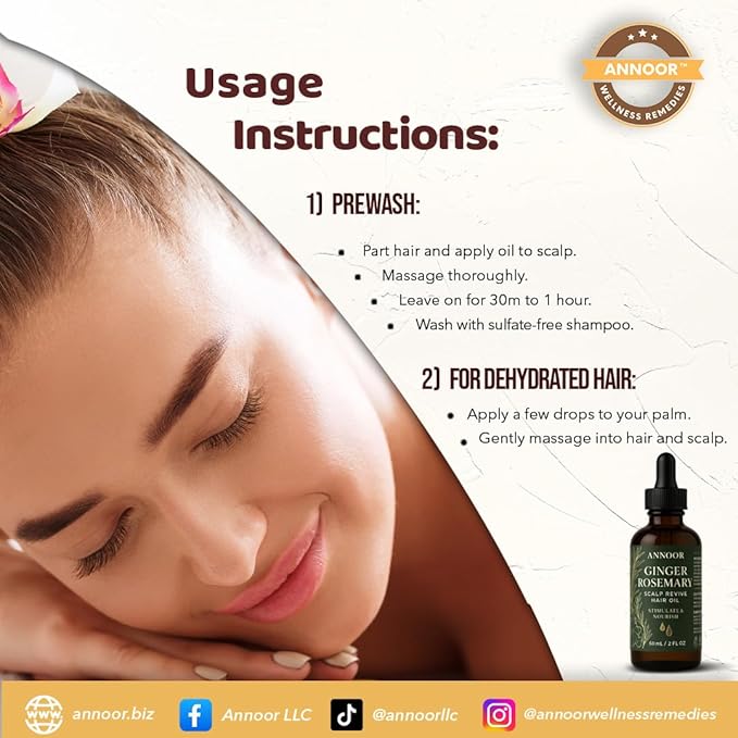 Ginger Rosemary Hair Oil 2 Fl Oz | Nourish, Strengthen, Shine, and Revitalize for Healthy Hair Growth and Scalp Renewal