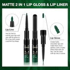 evpct 1Pcs Shimmer Green Matte Lip Liner & Liquid Lipstick Stain Makeup Set for Women, Green Lip Liner Stain Long Lasting Waterproof Smudge Proof, Cruelty Free Lip Stick Makeup 24 hours originales, 47