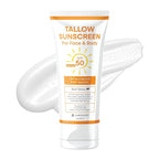 Beef Tallow Sunscreen SPF 50 with Mineral : Instant Sun Protection Non Nano Zinc Oxide Sunblock- Non Greasy Formula- Beach Jogging Outdoor Sports - 3 Fl oz, 85g