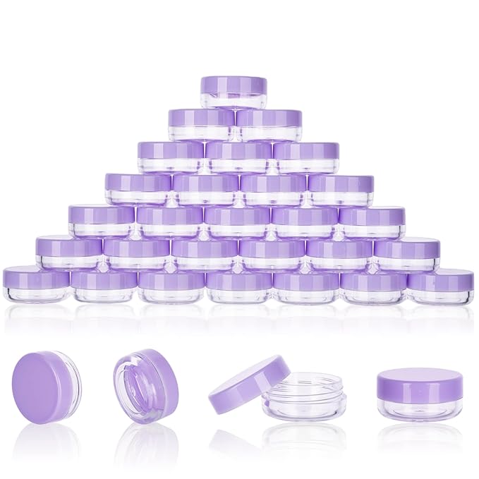 3 Gram Sample Containers With Lids, 50 Count Tiny Jars, Empty Lip Balm, Mini Cosmetic Makeup Travel Containers With Labels, Mini Disposable Spatulas