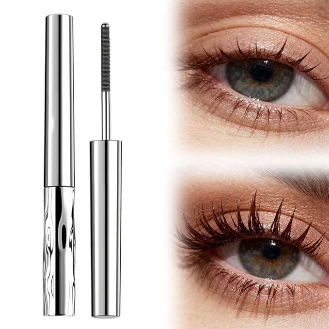 Iron Wand Mascara, Waterproof Metal Wand Mascara Volume and Length, Brushless Mascaras for Long-lasting No Clumping 3D Curling Eyelash (Brown)