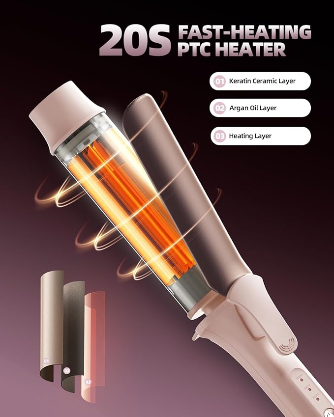 Large Hair Curling Wand, 1.6 Inch Big Barrel Curling Iron, 40 Million Ionic Ceramic Curler with 3 Temp, Auto Shut-Off, Long Barrel Curling Wand for Long Hair, Dual Voltage