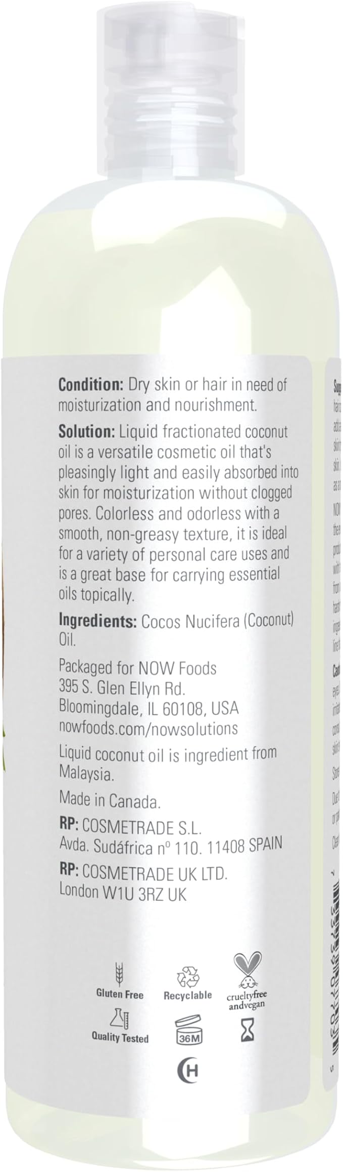 NOW Foods Solutions, Liquid Coconut Oil, Light and Nourishing, Promotes Healthy-Looking Skin and Hair, 16-Ounce