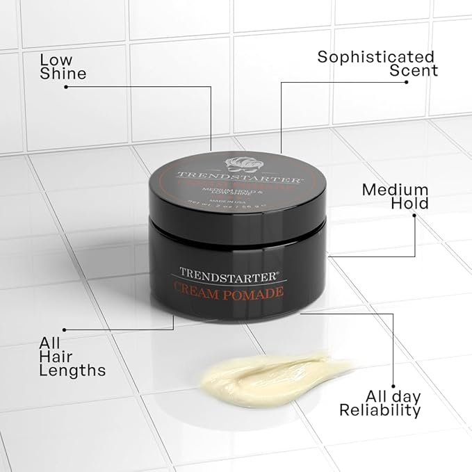 TRENDSTARTER - CREAM POMADE (2oz) - Travel Size - Medium Hold - Low Shine - Water-Based All-Day Hold Premium Hair Styling Pomade Putty Products