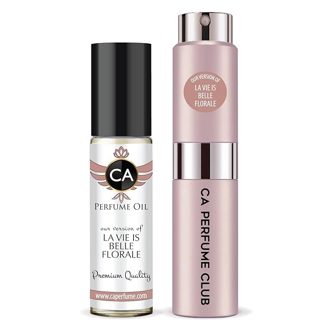 CA Perfume Duo Impression of La Vie Belle Florale For Women Perfume Layering Set Long Lasting Travel Size EDP + Body Oil Roll-On Bottle 0.27 Fl Oz+0.33 Fl Oz