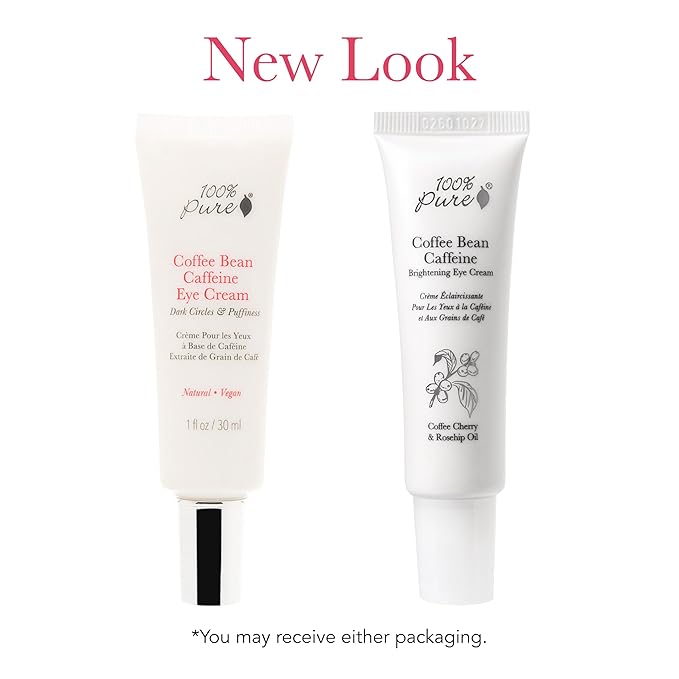 100% PURE Coffee Bean Caffeine Eye Cream Refresh & Hydrate Under Eye Treatment Reduce Puffiness, Dark Circles, Wrinkles with Green Tea, Rose Hip, Vitamin E - Youthful Vibrant Eyes - Vegan - 1 oz