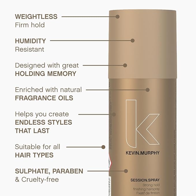KEVIN.MURPHY SESSION.SPRAY - Strong Hold Finishing Hair Spray - For All Hair Types - Long Lasting Hold - Humidity Resistant Hair Care - 100 mL / 3.4 fl oz