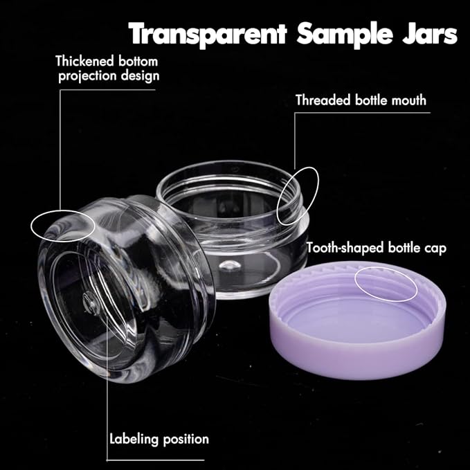 3 Gram Sample Jars with Lids, 200 Count Tiny Mini Cosmetic Containers with Labels, Makeup Travel Containers with Lids, Mini Disposable Spatulas