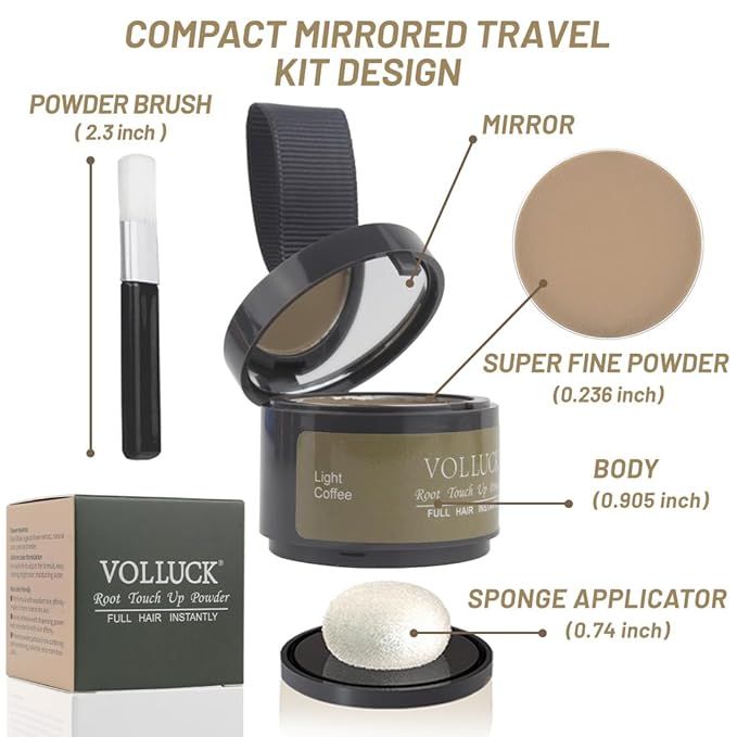 VOLLUCK Root Touch up Powder, Instant Hairline Powder for Thinning Areas and Gray Hair Coverage, Natural and Non-greasy Root Cover up for Women and Men (Light Coffee, 0.14 Ounce)