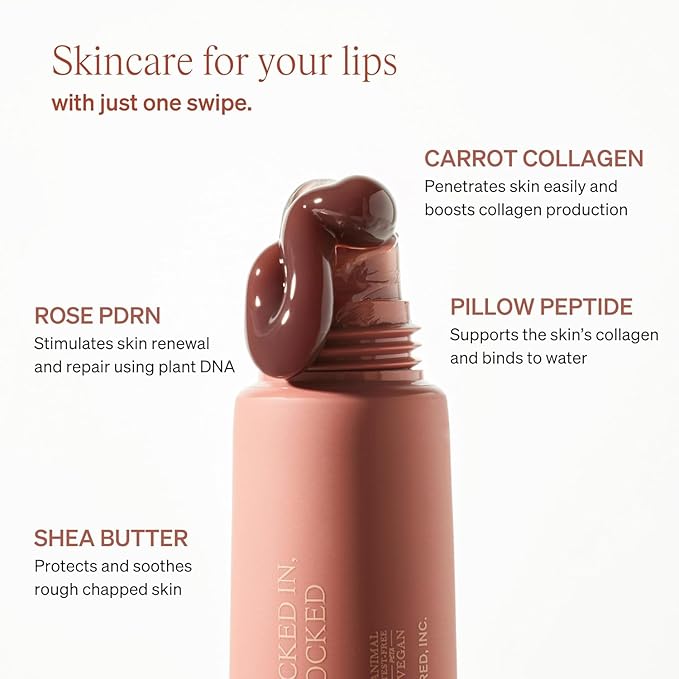 LipLock – Moisturizing K-beauty Vegan Lip Balm & Serum for Dry, Chapped Lips, Glossy Overnight Lip Mask with Rose PDRN, Carrot Collagen & Pillow Peptides (Pink Flan – Warm Taupe Tint)