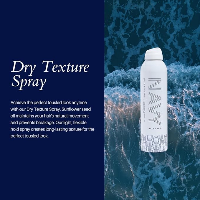 NAVY HAIR CARE Dry Texture Hair Spray | Adds Instant Volume & Fullness | A Lightweight Flexible Hold Styling Spray for Fine Hair | Non-Sticky Formula with Sunflower Oil | 7 oz