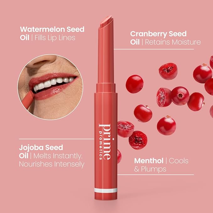 PRIME PROMETICS PrimeLip Plumping Lip Balm for Mature Women – 3-in-1 Lipstick, Gloss & Balm – Non-Stinging Lip Plumper – Smooths Lip Lines, Lightweight, Buildable Color (Cherry Noir)
