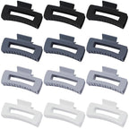 12 Pcs Large Hair Clips for Women, 4.2 Inch Square Claw Clips, Colorful Hair Claw Clips for Thick and Thin Hair, Bulk Hair Accessories for Women and Girls - Grey