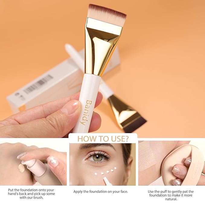 2pcs Flat Foundation Brush for Liquid Makeup,Ultra Thin Liquid Premium Makeup Face for Blending, Cream, Face Flat Makeup Tool