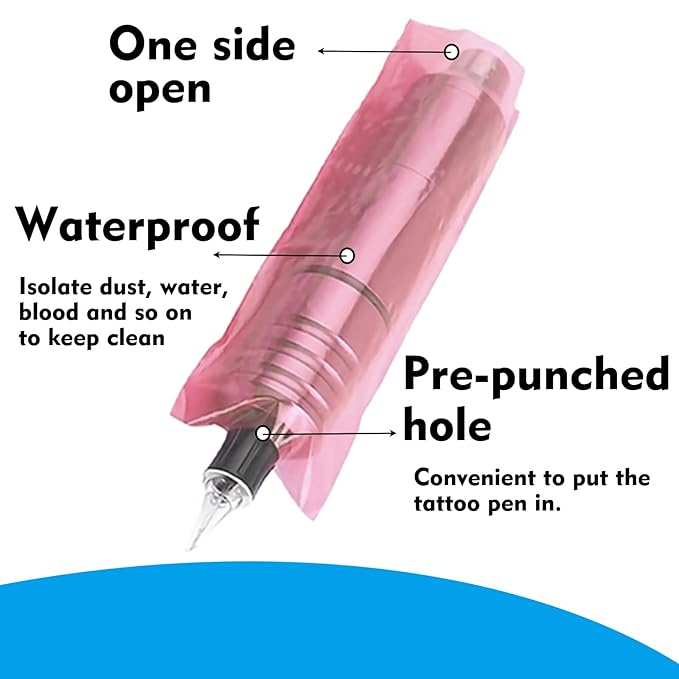 200PCS Tattoo Pen Covers - Rayyl Tattoo Pen Machine Covers Large Size 2.5x7.1 inch Pink for Cartridge Pen Machine Bags Sleeves Tattoo Kit Machine Pen Tattoo Supplies...