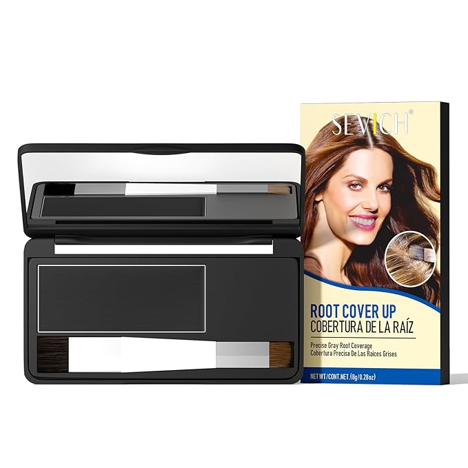 SEVICH Root Touch Up Hair Color Powder with Mirror & Brush – Instant Gray Hair Cover Up, Waterproof Sweatproof Formula, Natural Finish for Hairline & Bald Spot, 48H Long Lasting, Black