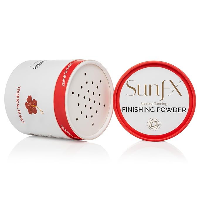 SunFX Post Spray Tan Translucent Finishing Powder | Talc Free | Sunless Tanning Setting Powder | Shimmer Body Bronzing Powder | (Tropical Burst, 4.00 Ounce (Pack of 1)