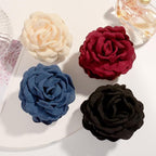4pcs Handmade Fabric Rose Flower Hair Claw Clip for Women Girls, 3.94" Large Boho Hawaiian Floral Hairpins Barrettes for Thick Thin Hair Styling Accessories(Blue Wine Red)