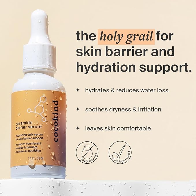 Cocokind Ceramide Barrier Serum, Hydrating Serum to Reduce Dryness, All Skin Types including Sensitive Skin, Fragrance Free, Cruelty Free, 1 fl oz