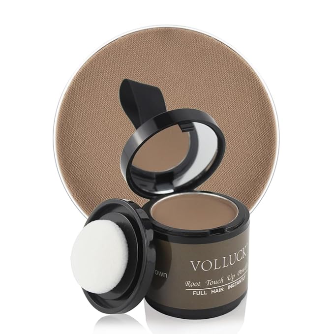 VOLLUCK Root Touch up Powder, Instant Hairline Powder for Thinning Areas and Gray Hair Coverage, Natural and Non-greasy Root Cover up for Women and Men (Brown, 0.35 Ounce)