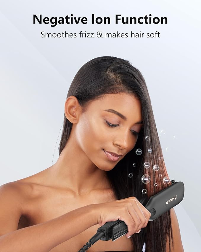 1.75 Inch Hair Straightener, Professional Titanium Plate with Ceramic Coating Ionic Dual Voltage Flat Iron with Heat-Resistant Silicone, for Less Frizz, Shinier & Smoother Hair