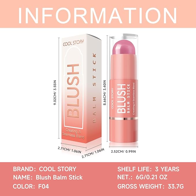 Cool Story 3-in-1 Makeup Set, Highlighter, Blush and Contour Balm Stick, Cream Formula for Face Contouring, Professional Cosmetic Kit (Blush-F04)