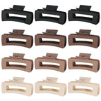 12 Pcs Large Hair Claw Clips for Thick Hair, 4.1 x 2.1 x 1.2 Inch, Square Hair Clips Jumbo Jaw Clips, Bulk Hair Accessories for Women and Girls - Brown