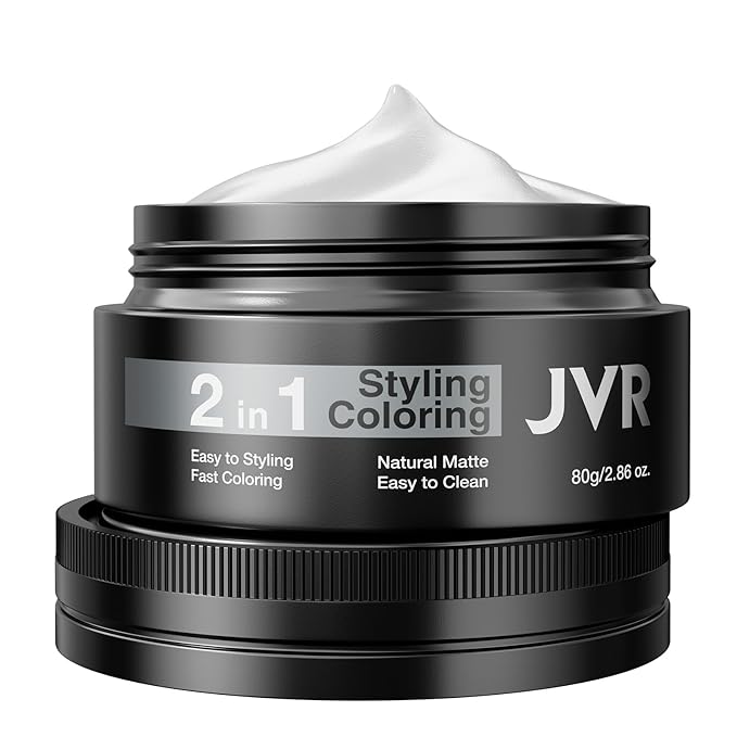 JVR Temporary Silver White Hair Color Wax for Women Men Natural Matte Color Hair Dye Wax, 2 IN1 Girl Boy Hair Styling Mud Washable Disposable Hair Style All Day Hold for Party, Cosplay