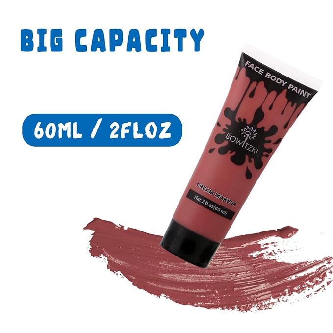 Bowitzki Face and Body Paint 2oz Cream Makeup 60ml Water Based Face Painting Special Effects For Adults Halloween Christmas Party Stage Cosplay (Brown)