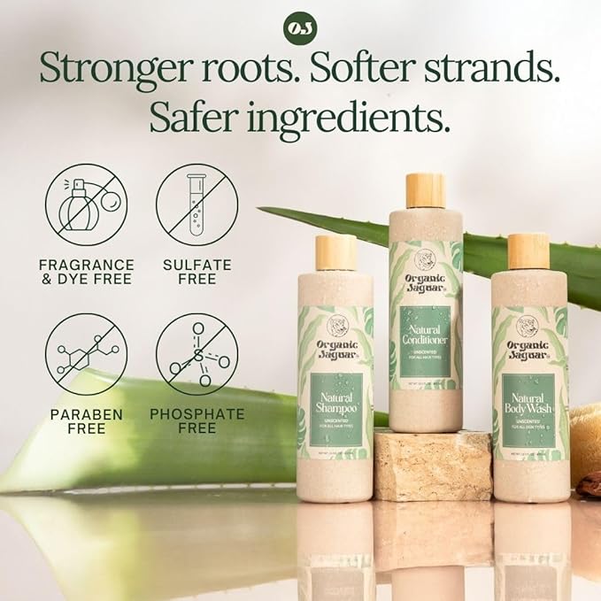 Organic Jaguar All Natural Unscented Conditioner for Hair Care, Sulfate Free Conditioner with Vitamin E, Castor, Argan and Almond Oil, Rosemary and Peppermint Scent, For All Hair, 13.5 fl oz