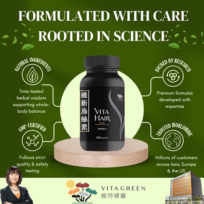 Vita Hair (Micronized Formula) Growth & Hair Loss Supplement – 100% Natural for Healthier Hair – Supports Hair Growth, Reduces Hair Loss, and Combats Graying for Men & Women – 108 Capsules