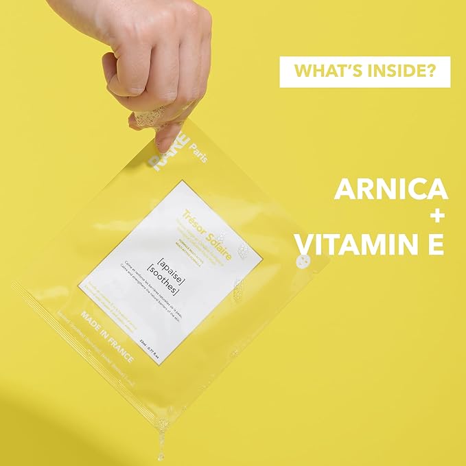 RARE Paris - Trésor Solaire - Soothing Facial Sheet Mask - Soothing & Strengthening - With Vitamin E & Arnica - Brightening, Firming & Revitalizing - Multi-Active Serum Formula - 5 Pack