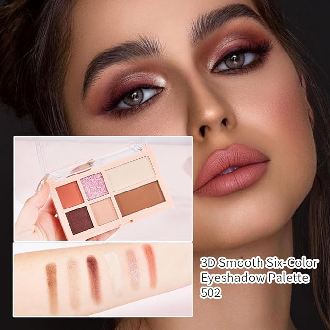 Eyeshadow Palette - 6 Color Neutral Eyeshadow, Nude Pink & Brown, Matte & Shimmer, Highly Pigmented, Blendable, Travel-Friendly Everyday Makeup, 0.56oz, 01-2#