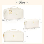 Birthday Gifts for Women Teen Girl, Personalized Initial Makeup Organizer Bag Set, Open Flat Travel Cosmetic Bag With Clear Divider and Handle(Beige,L)