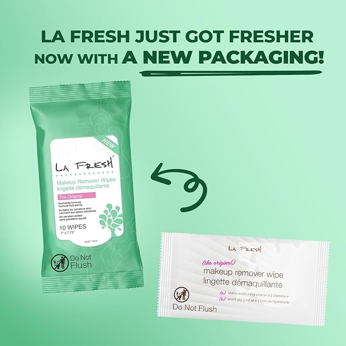 LA Fresh Makeup Remover Wipes with Vitamin E - For Face, Eyes, Lips - Face Wipes Travel Essentials Pack, of 3 10-count Pouches (30-count)