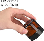 24 Pack 1 oz Round Amber Glass Cosmetic Jars with Lids And Inner Liners, Travel Glass Jars, Refillable Cosmetic Containers for Lotion, Lip Scrub, Makeup, Eyeshadow, Slime, Paint