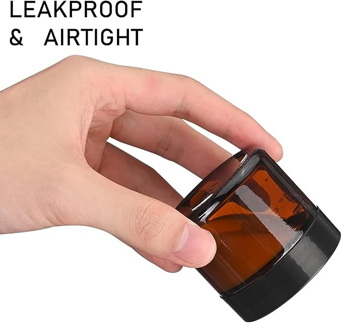 24 Pack 1 oz Round Amber Glass Cosmetic Jars with Lids And Inner Liners, Travel Glass Jars, Refillable Cosmetic Containers for Lotion, Lip Scrub, Makeup, Eyeshadow, Slime, Paint