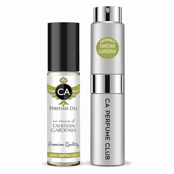 CA Perfume Duo Impression of Tahitian Gardenia For Women And Men Perfume Layering Set Long Lasting Travel Size EDP + Body Oil Roll-On Bottle 0.27 Fl Oz+0.33 Fl Oz